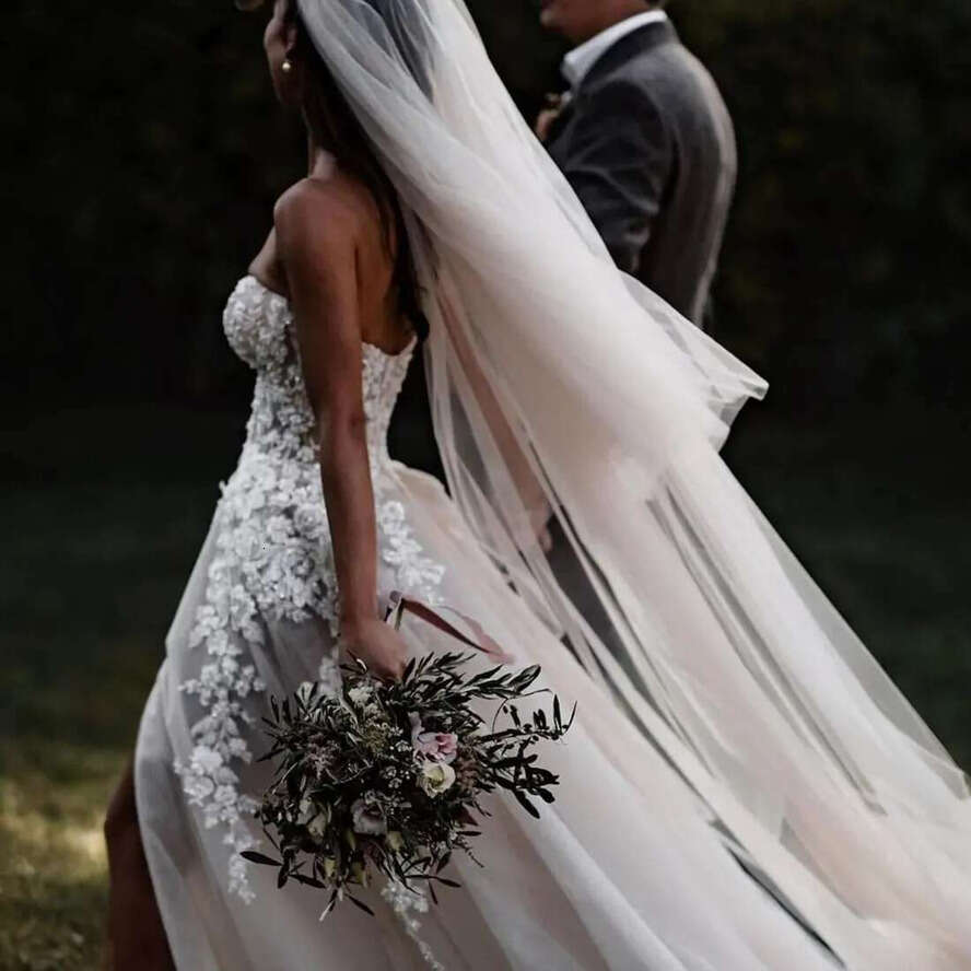 Beach Boho Wedding Dress Bride Sweetheart Necke Tiered Tulle Bridal Gowns Sexy High Split Beaded Lace Marriage For African Arabic Black Women Girls 09