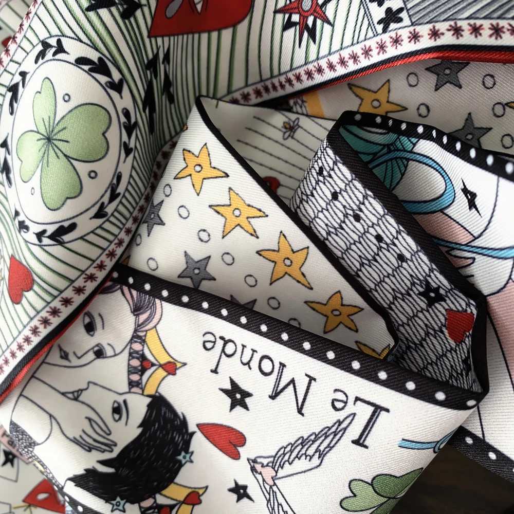 French Tarot Card Goddess Sun Lady% Twill Silk Scarf Decoration Long Tie Binding Bag Belt W250106
