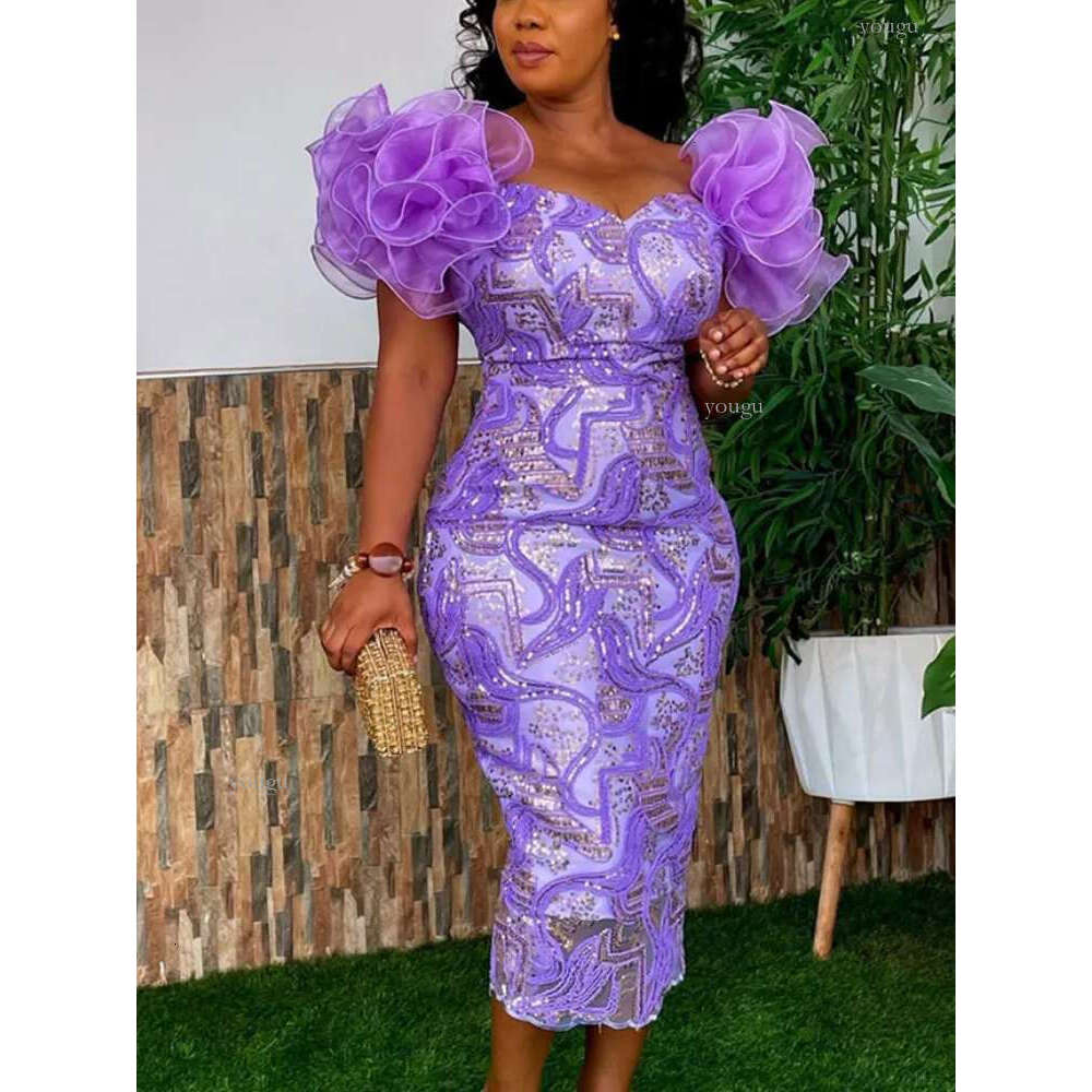 Casual Dresses AOMEI Women Party Dress Print Off Shoulder Tulle Flower Contrast Sleeves Midi Bodyton 4XL African Events Night Out Wedding Guest 230327
