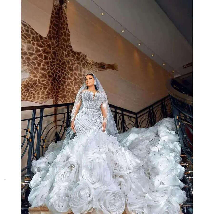 Mermaid Ebi White Arabic Aso Wedding Dress Beaded Crystals Lace Detachable Train Bridal Gowns Dresses Zj6065 Es Bc19435