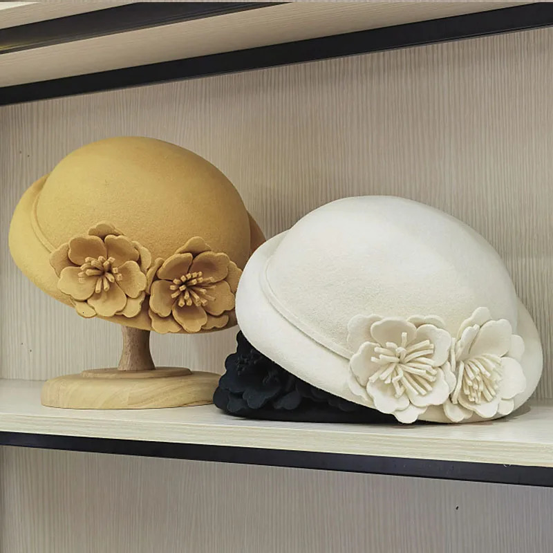 Women Beret Winter Hats Double Flower Ladies Hat Wedding Party Church Fedora Hat Fancy 250106
