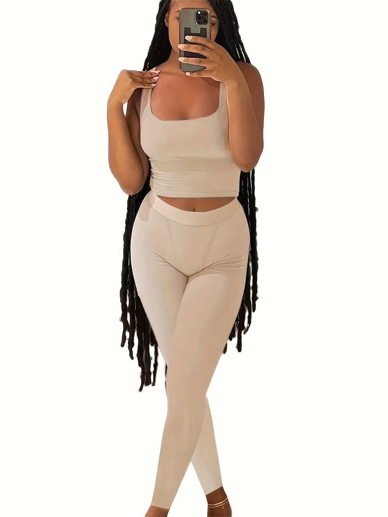 Casual Workout Short Sets 2 Piece Outfits for Women Ribbed Crop Tank Top High Waist Leggings activewearXJ250106