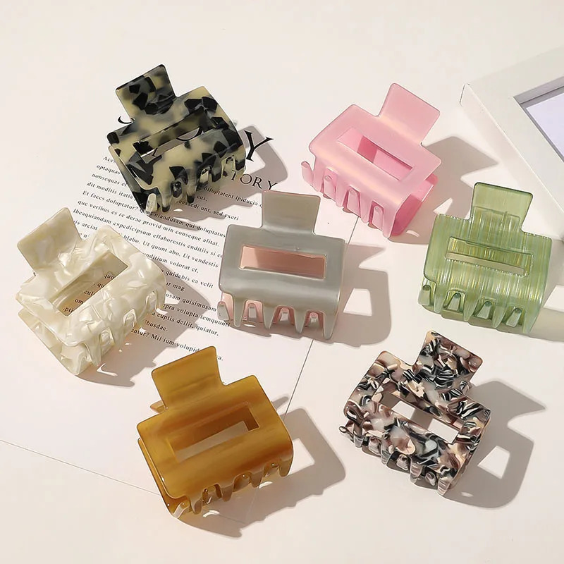 Elegant Acetate Small Hair Claw For Women Girl Geometric Square Hair Crab Hair Clip Leopard Solid Color Hairpin Hair Accessories 250103