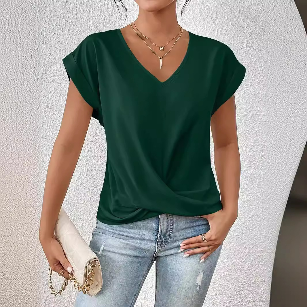 designer clothes women shirt 2024 top solid color vneck tshirt elegant short sleeve top spring/summer women's wear tank top t shirt