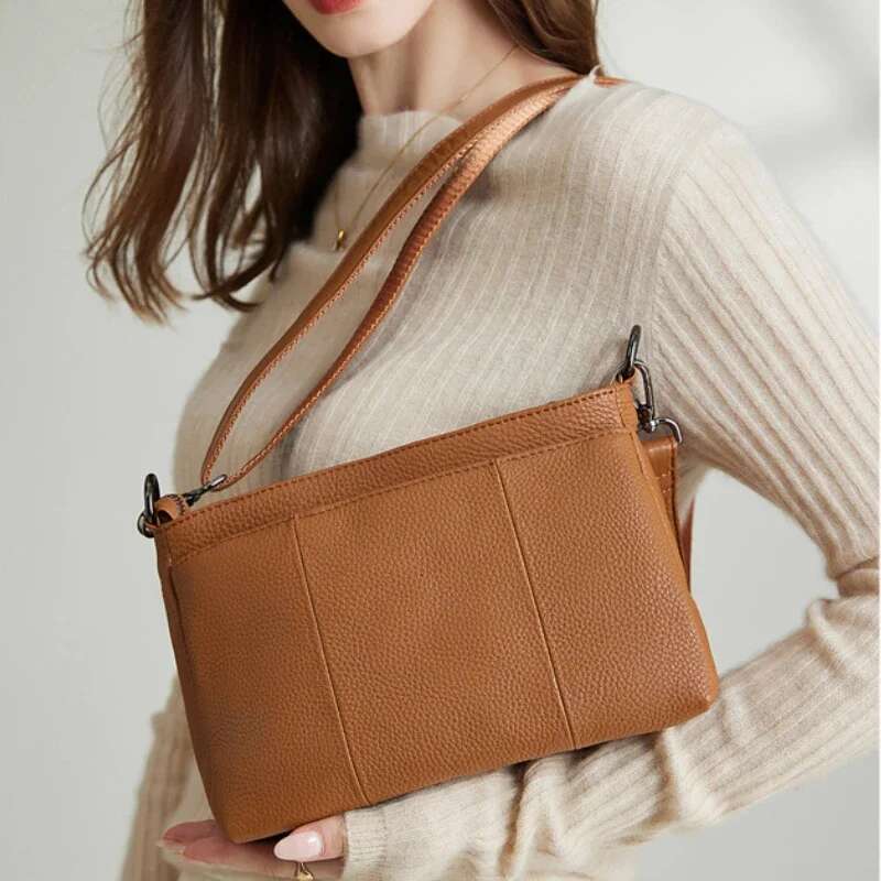 Ladies' High-quality Genuine Leather Crossbody Bag, Large Capacity Handbag, Women's Casual Commuting Versatile Shoulder Hobo Bag