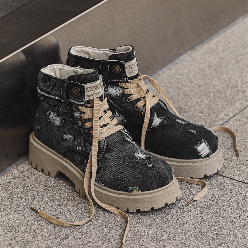 Spring 2024 And Autumn New Vintage New Fashion Color Matching Denim Knee-high Knight Boots d05a