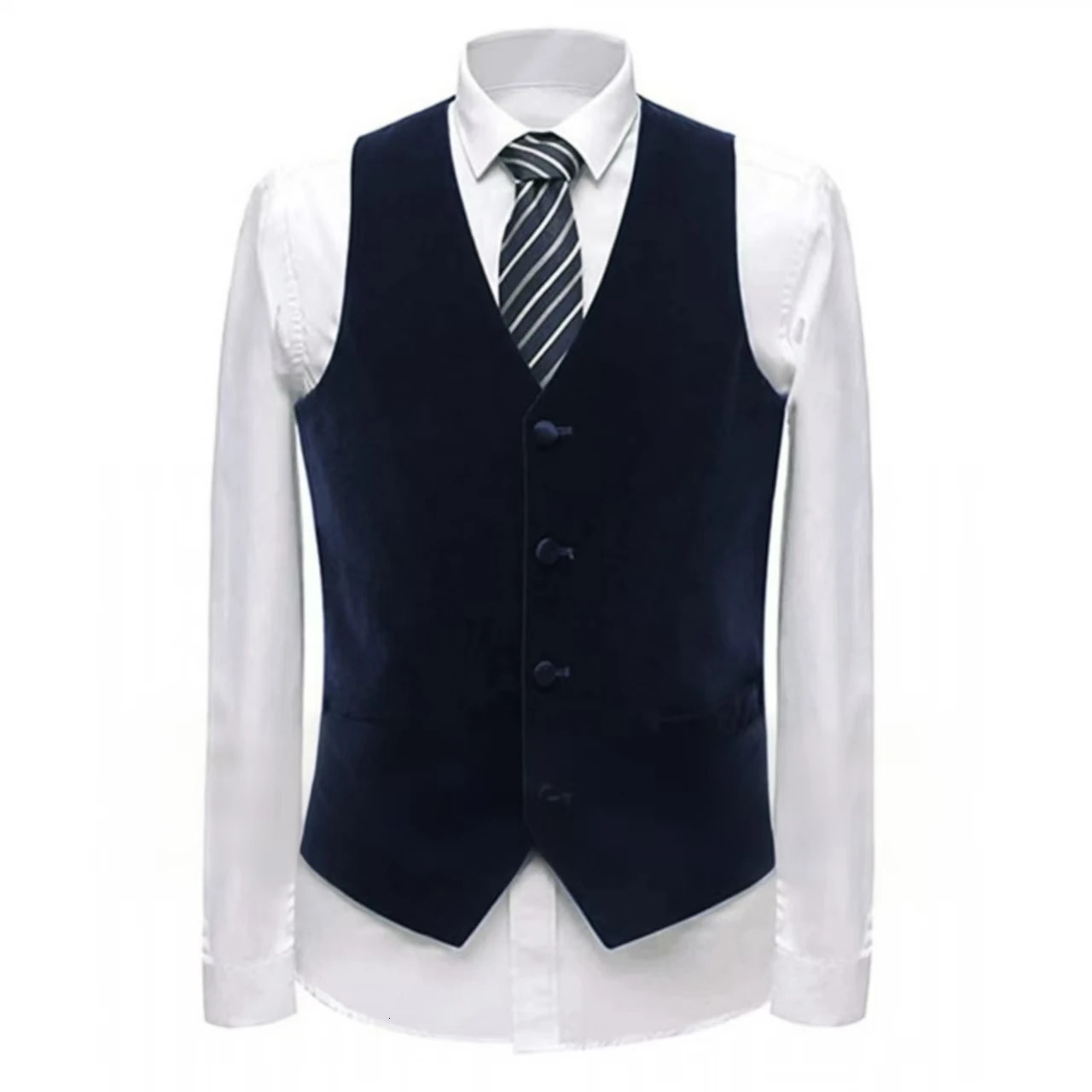 Mens Velvet Vest with Vneck Formal Suit VestsFashionable Singlebreasted Vests for Mensleeveless Jacket Pockets 250107