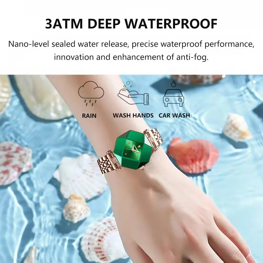 POEDAGAR High Quality Womens Watch Diamond Quartz Waterproof Ladies Green Leather Watches Fashion Exquisite Drop 241228