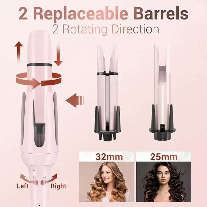 BESTOPE PRO Automatic Iron Curler, Replaceable Curg Wand with 2 Sizes Barrel (1", 1.25") & 3 Temps, Hair Waver