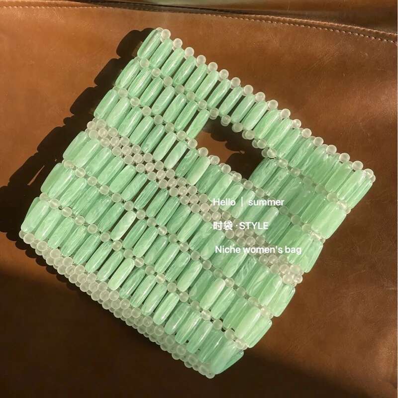 Customized Crystal Bags New Fashion INS Handmade Acrylic Beaded Transparent Panel Green Handbag Summer Small Fresh Women's Bag