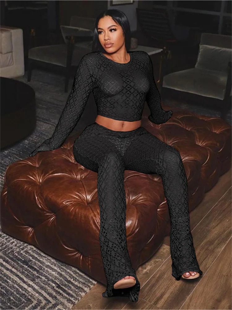 Arrival 2 Two Piece Sets Streetwear Tracksuits Women Long Sleeve Crop TopHigh Waist Pants Suits Black Matching Outfits 250107