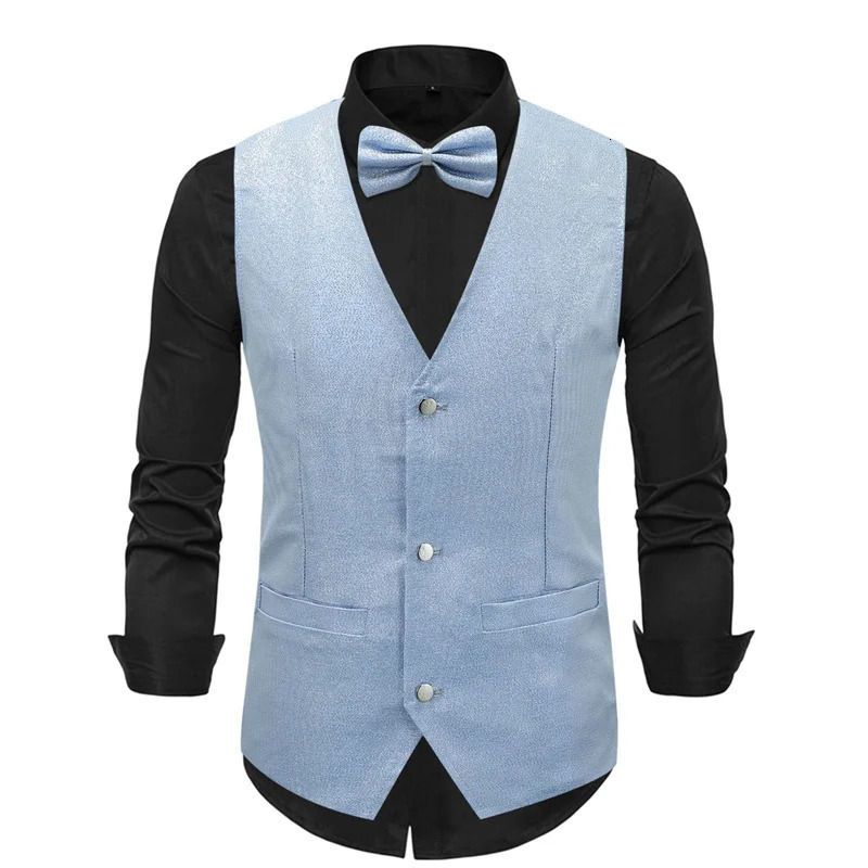 Men Wedding Prom Party Suit Vest Loose Splicing Tops Fashion Singer Stage Performance Dress Waistcoat Free Gift of Bow Tie 250107