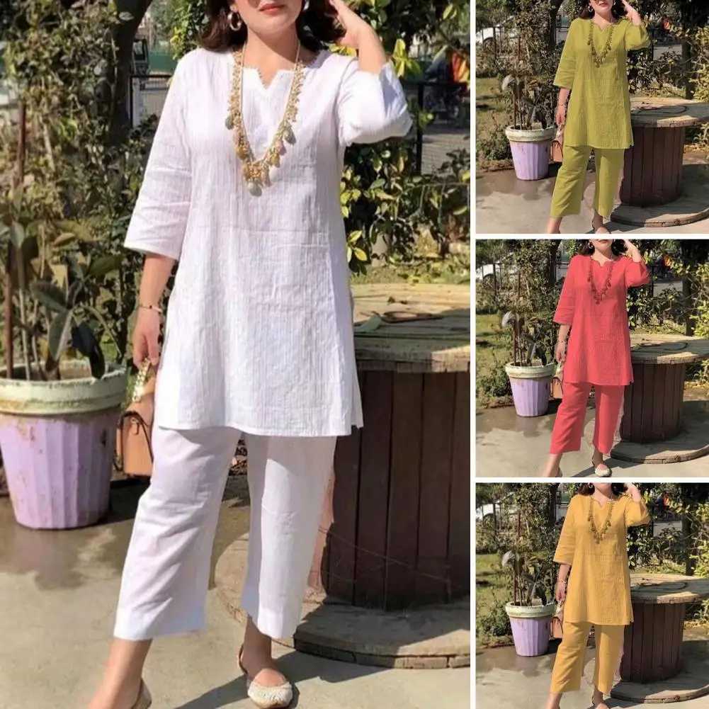 1 Set Tracksuit Set Home Women Summer Blouse Trousers Loose Lady Summer Suit Casual Tee Shirt Long Pants Women ClothingXJ250106