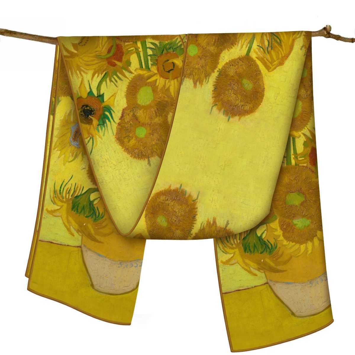 150x40CM Winter Silk Scarf Womens Van Gogh Oil Painting Handmade Roll Shawl Warm Long Coat Shoulder Bag Pashmina Bandana W250107