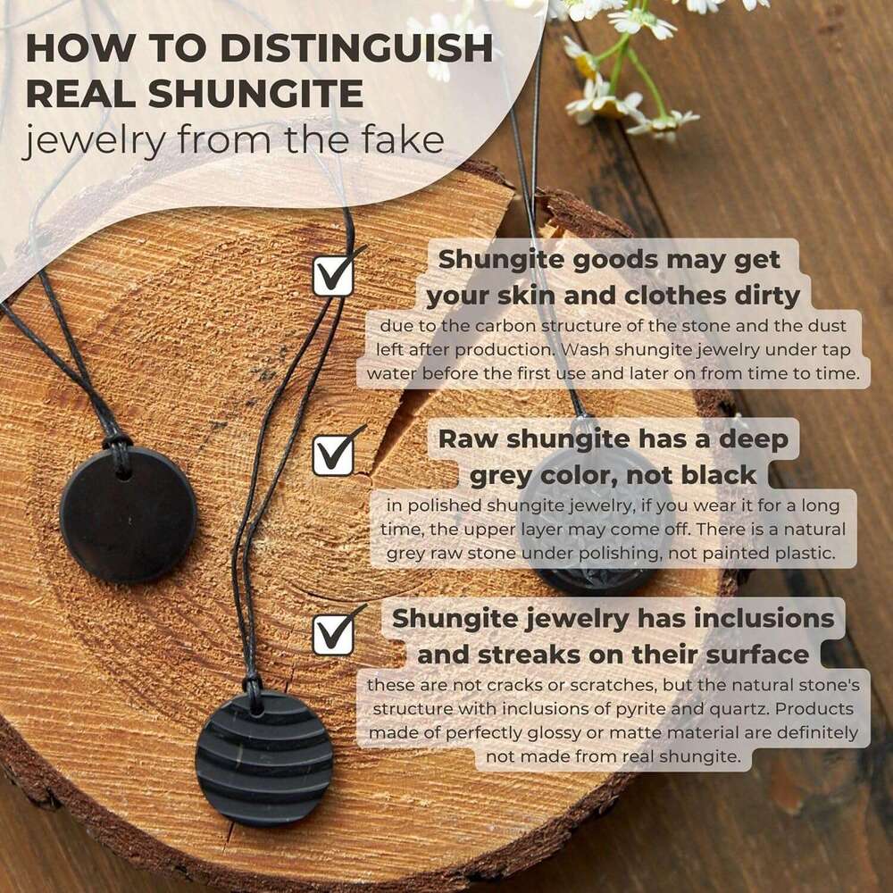 ge Shungite Round Shape Heag Spiritual Natural Black Crystal Jewelry Pendant | Sacred Symbol Talisman Amulet Necklace for Meditation
