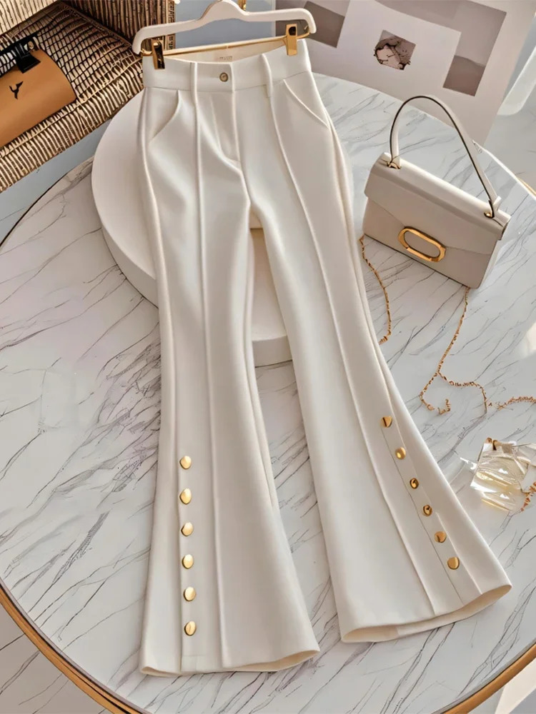 Autumn Korean Fashion High-end Wide Leg Flare Pants for Women High Waist Slimming White Suit Pants Women Clothing 250106