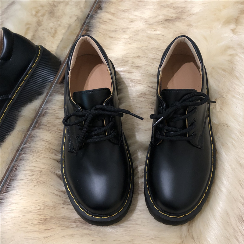 Yang Mi's Same Three Hole Thick Soled Martin Leather Shoes, Women's Retro British College Style Round Toe Mary Jane JK Single Shoes