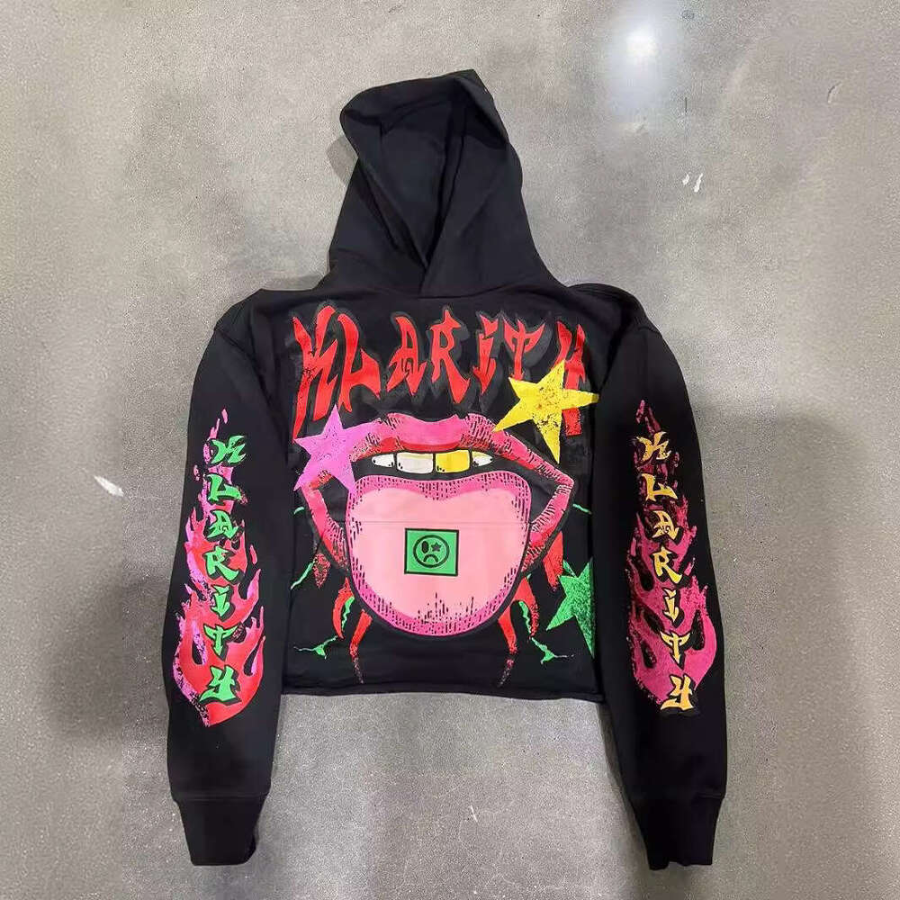 Fashionable Mouth Print Pullover Hooded Loose Street Funny Sweater Trendy Hip Hop Men's and Women's Styles
