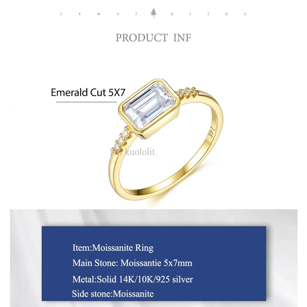 Kuololit Emerald Cut Solid 14K 10K Yellow Gold Ring for Women Bezel Set 1CT Solitaire Jewelry for Wedding Engagement 250107