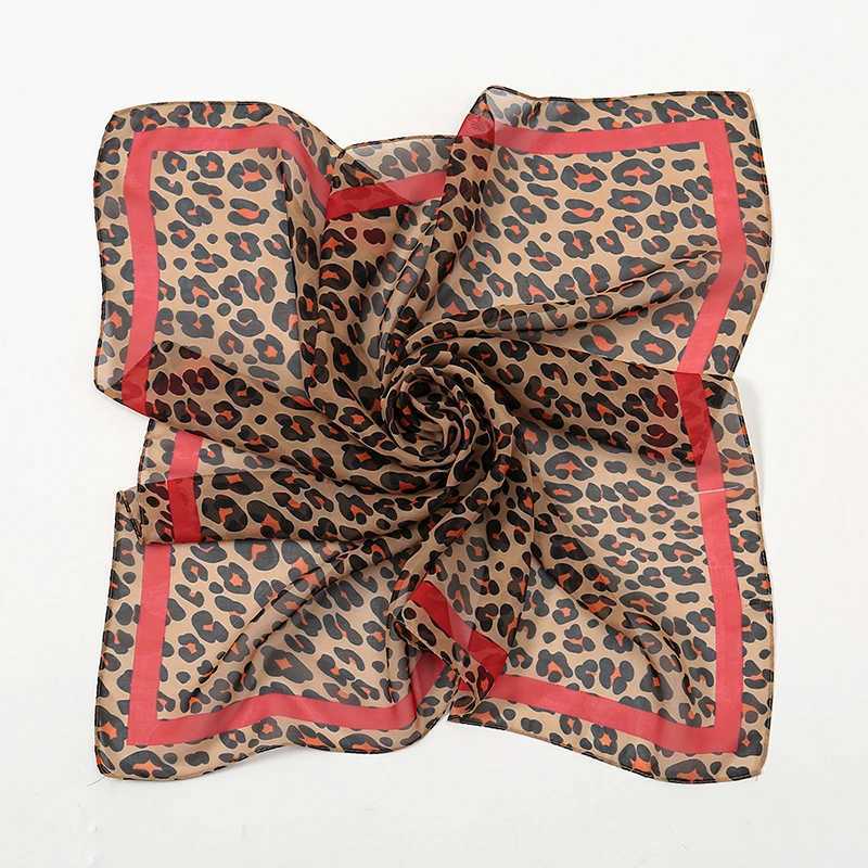 Fashion leopard print chiffon 65 square scarf headband Muslim womens headscarf shawl thin smooth headband Islamic headscarf W250107