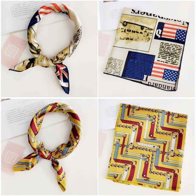 Square scarf business party headband elegant womens small retro slim fit retro neck and neck silk satin scarf W250107