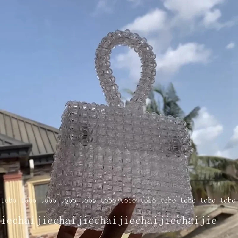 New Trendy Handmade Acrylic Corner Beads Box Bags Candy Colord Versatile Water Drop Shape Handle Flap Pockets Designer Bag