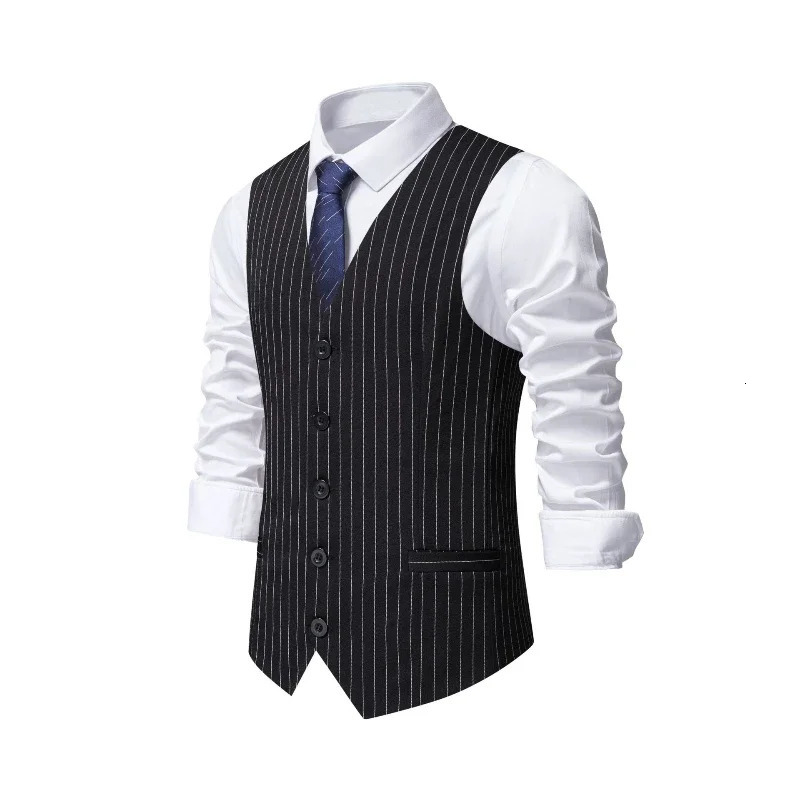 Explosive European Code Striped Mens Suit Vest Fashion Business Formal Wear Casual Waistcoats Red and Black Stripes S2XL 250107