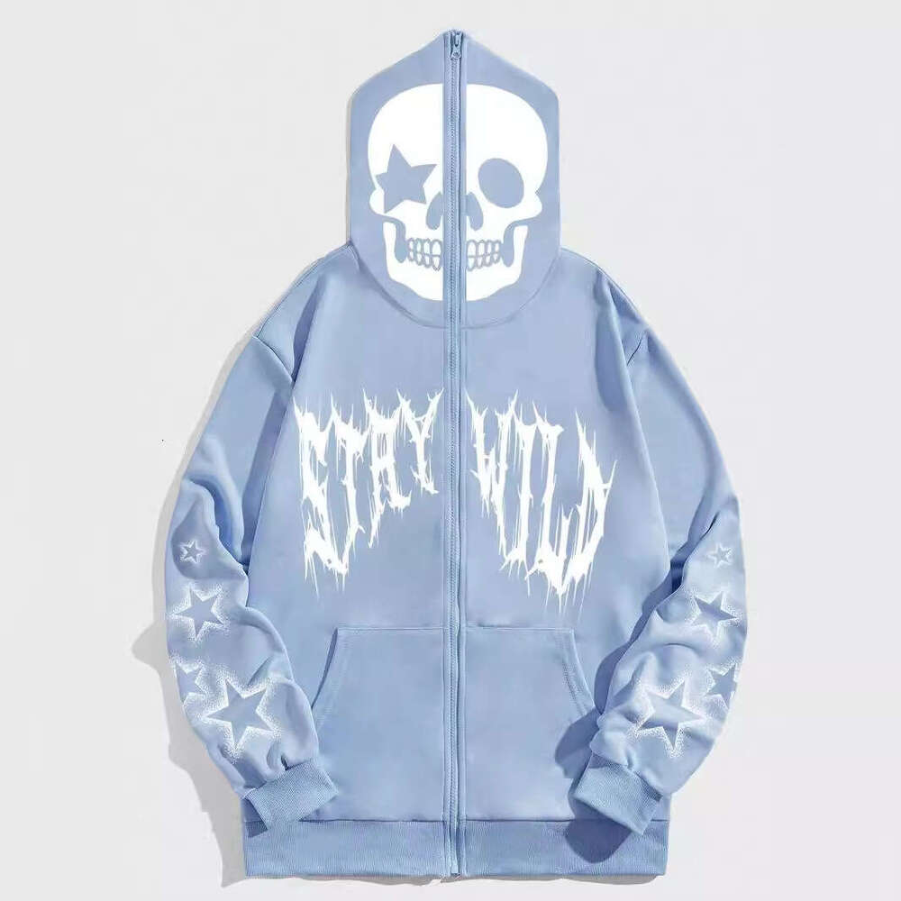 fashion new hoodie loose hooded skull star print zipper jacket