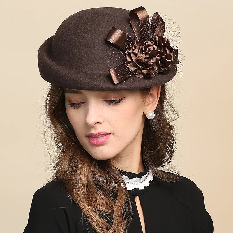 Lady Fedoras Wool Hat Girls Flowers Dome Woolen Cap Female Basin Cap Fisherman Cute Casual Woolen Hat Adjustable B-8728 250106
