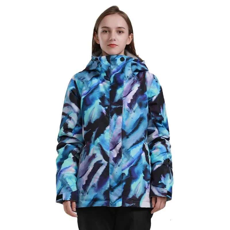2025 Winter Warm Print Zipper Skiing Jackets Windproof Waterproof Hooded Women Ski Coat Polyester Sport Snow Men Outerwear