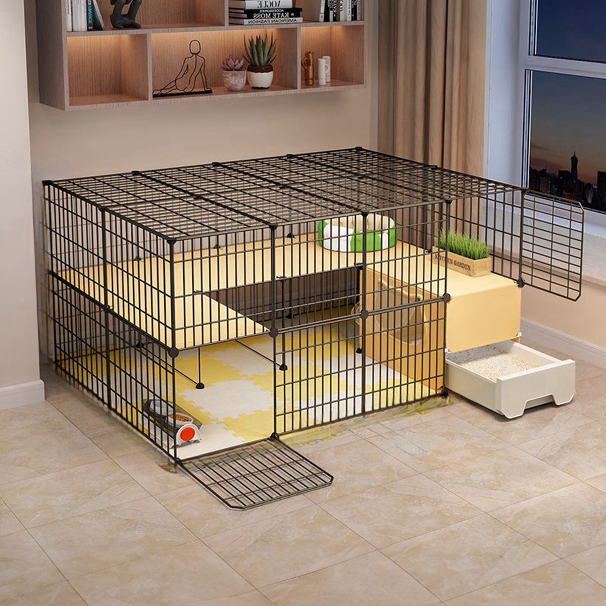 Spacious Dual Layer Indoor Cat House with Bedroom, Bathroom, and Lounge Area - Ideal Pet Habitat