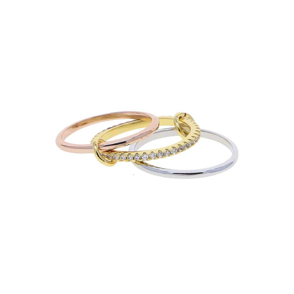 2025 Iced Out 4-piece Connecting Finger Ring Two Ton Golden Zircon Ring 250106