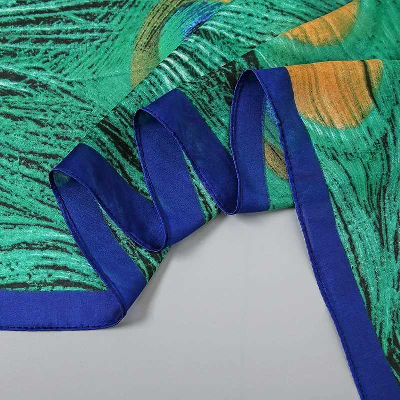 Green Peacock Feather Headscarf Summer Beach Pareo Silk Scarf Womens Luxury Headscarf Soft Long Hair Female Designer Bufandas Mujer W250107