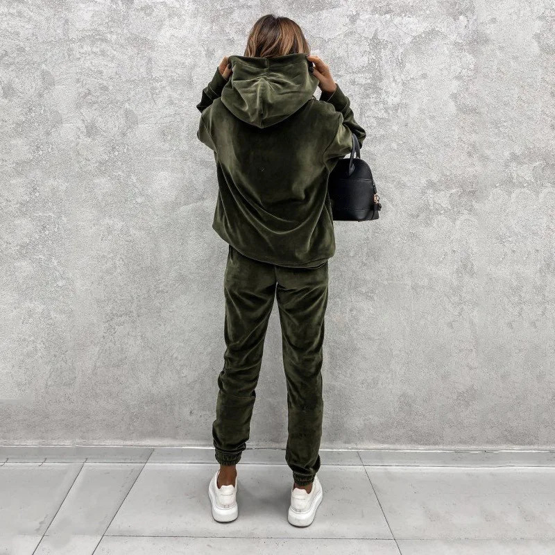 Jumper Suit Winter Spring Solid Casual Tracksuit Women Fleece 2 Pieces Sets Sports Sweatshirts Pullover Sweatpants 250106