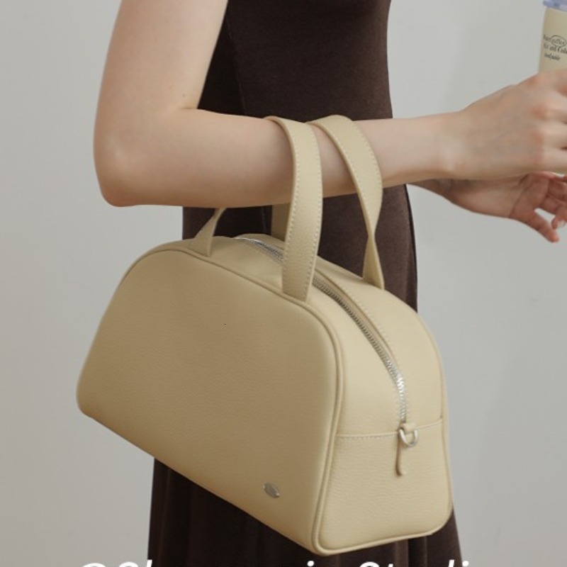 2025 New Genuine Leather Hand French Elegant Solid Popular Women Boston Bags Summer Office Lady Cowhide Handbag Bolsas