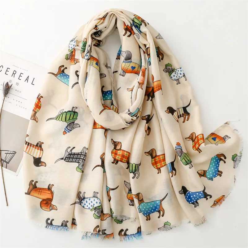 Cute animal sausage pattern adhesive scarf cute breathable edge shawl casual travel close fitting jacket long shawl 180 * 85cm W250107
