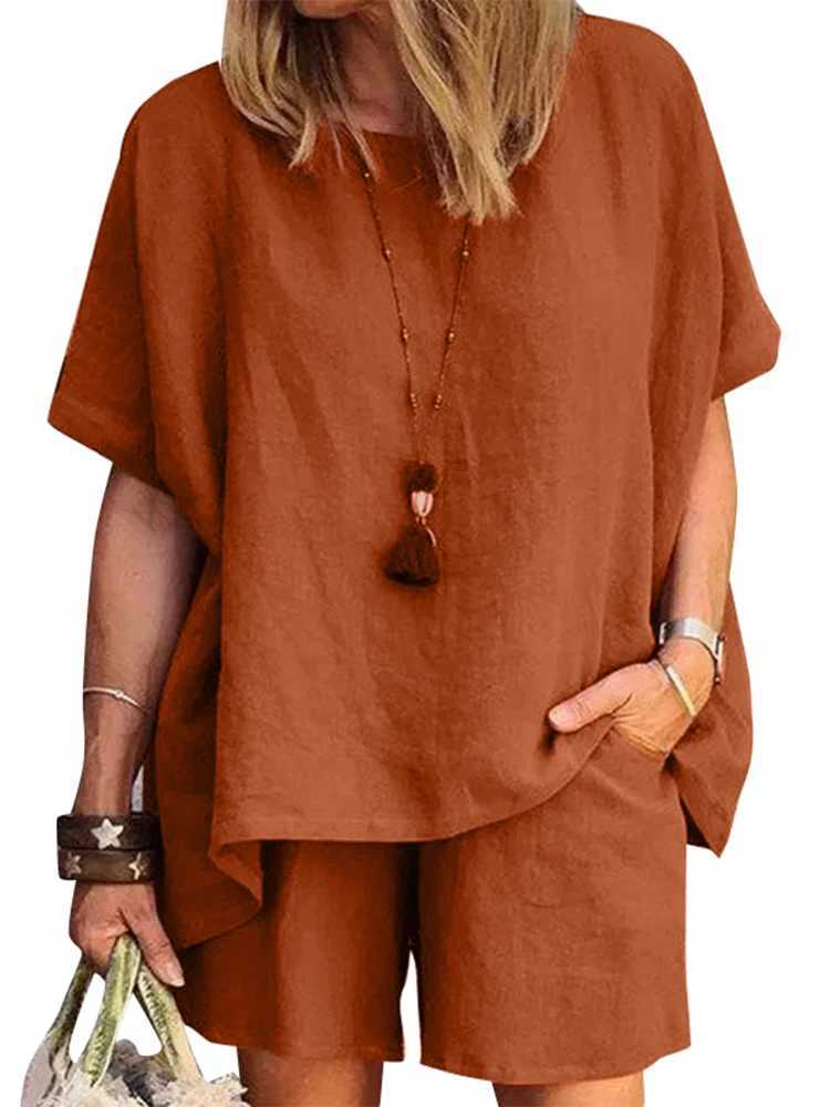 ZANZEA 2024 Summer Two Piece Women Tracksuit Causal Shorts Suits Short Sve Shirt Tops Loose Matching Set Oversized OutfitsXJ250106