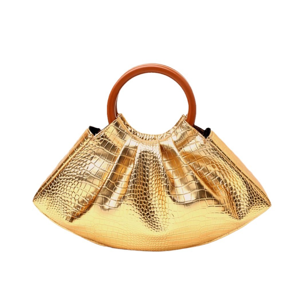 Sophisticated Chic Lady's Croc-Patterned Pleated Clutch Perfect for Evening Occasions