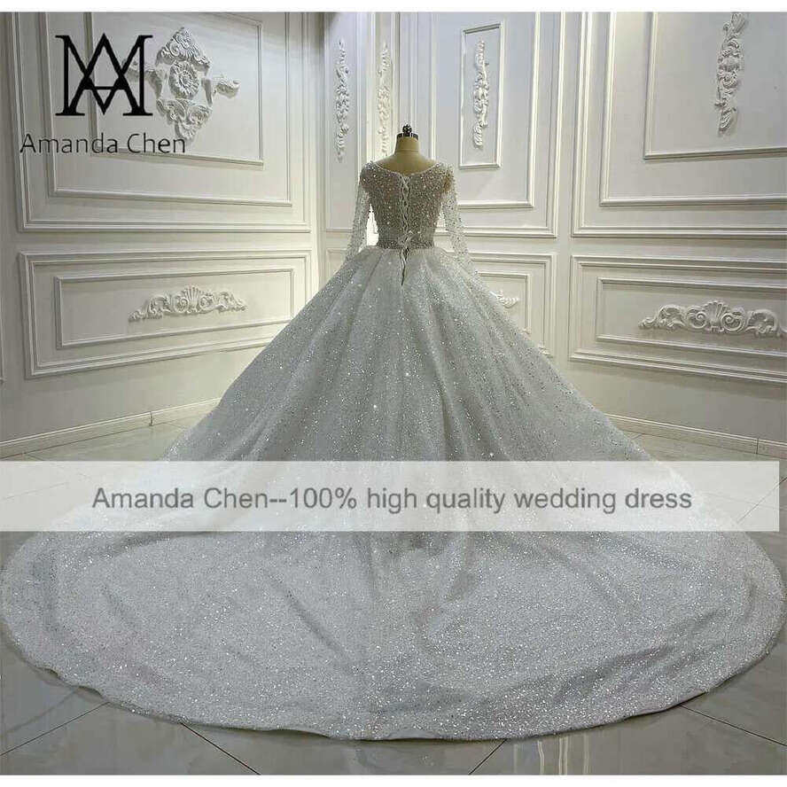 Pearls Sheer Glitter Wedding Dress