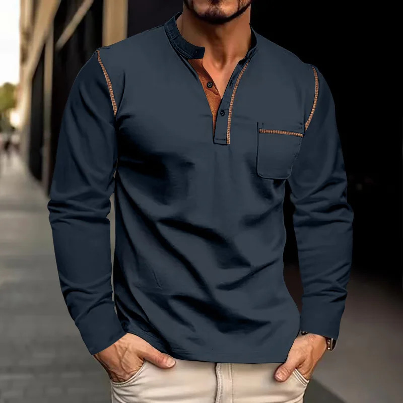Mens Long-Sleeved Polo Shirt European and American Stand-up Collar Casual Foreign Trade Spring Summer 2024 241223