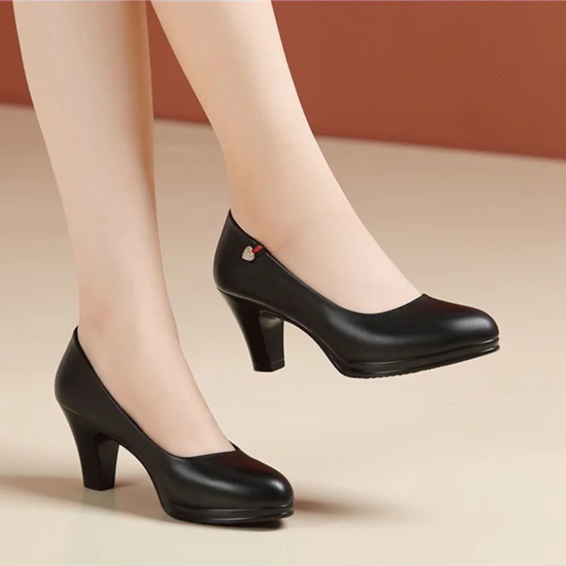 Women Classic Black Pu Leather High Quality Heel Shoes Sapatos Femininas Lady Fashion Beige Comfort European Stylish Pumps A24 250103