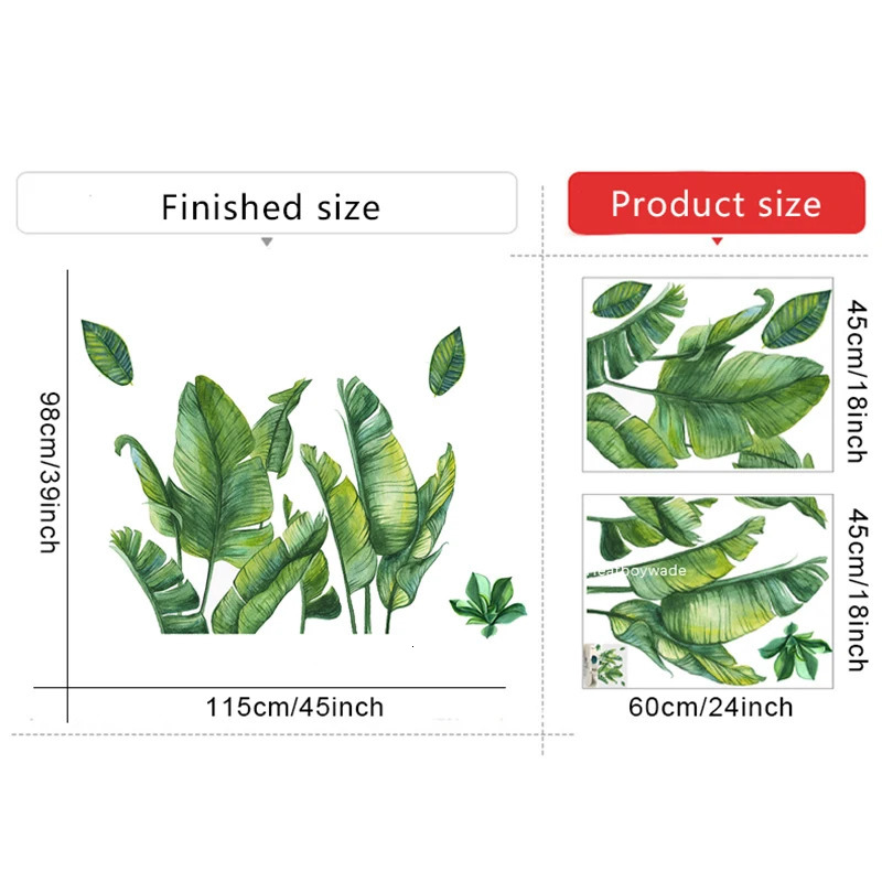 Handmade green banana leaf wall stickers for living rooms bedrooms walls decorations vinyl plants walls stickers murals home decor 250103