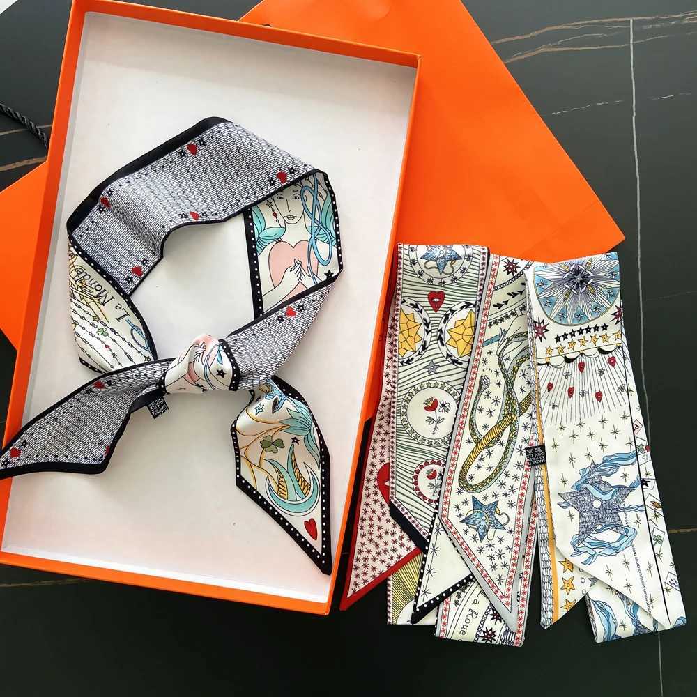 French Tarot Card Goddess Sun Lady% Twill Silk Scarf Decoration Long Tie Binding Bag Belt W250106