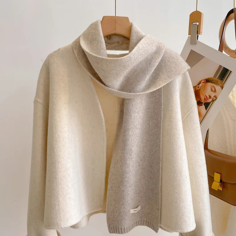 High Quality 100% Wool Scarf Women Winter Sinmple Classic Solid Color Wraps Men Couple Scarf Soft Warm Thermal Knit Muffler 250106