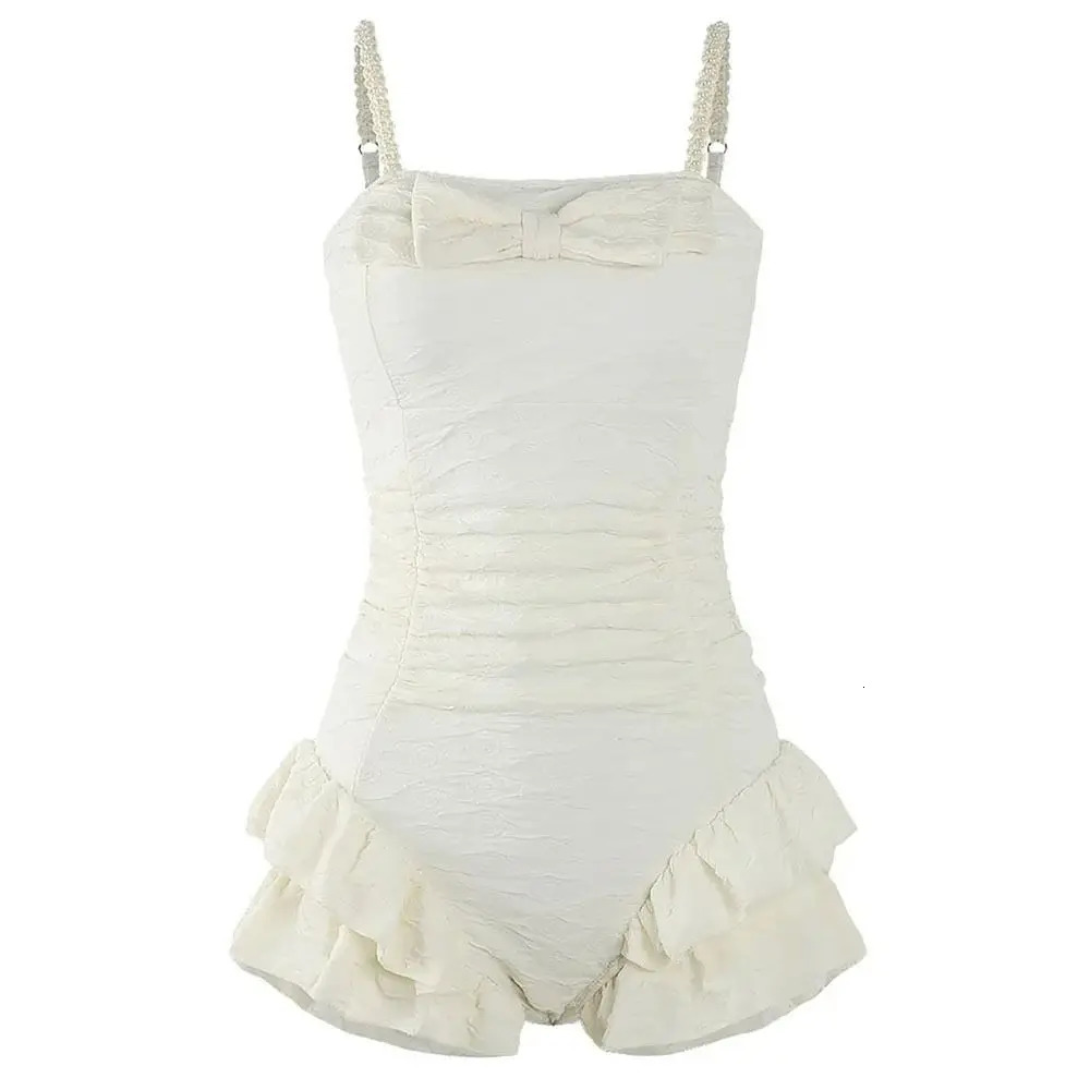 1Pcs One Piece Triangle Ruffle Bathing Suits Beach Holiday High Waist Slim Push Up Swimwear Sweet Cute Summer Swimsuit 250106