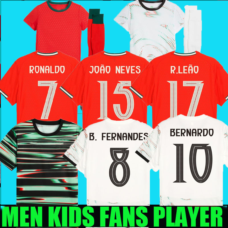 25 26 Portugal Soccer Jerseys FERNANDES Portuguesa 2025 Football Shirts Men Kids Kit B.FERNANDES JOAO FELIX long sleeve fans player version BERNARDO