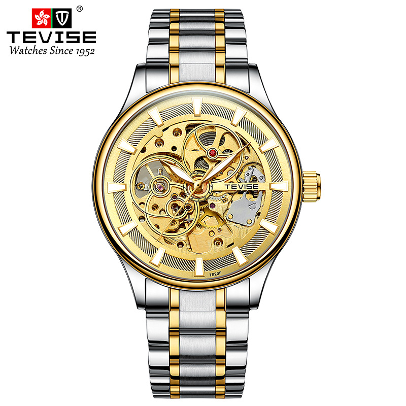 TEVISE Watch Men Luminous Day and Night Star Mechanical Watch, High-end Stylish Waterproof Wristwatch T021-T820F