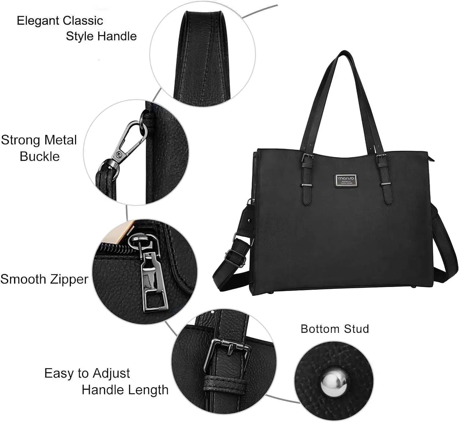 15.6 Inch Laptop PU Leather Women Tote Large Capacity Shopping Shoulder Bag Waterproof Business Travel Work Briefcase