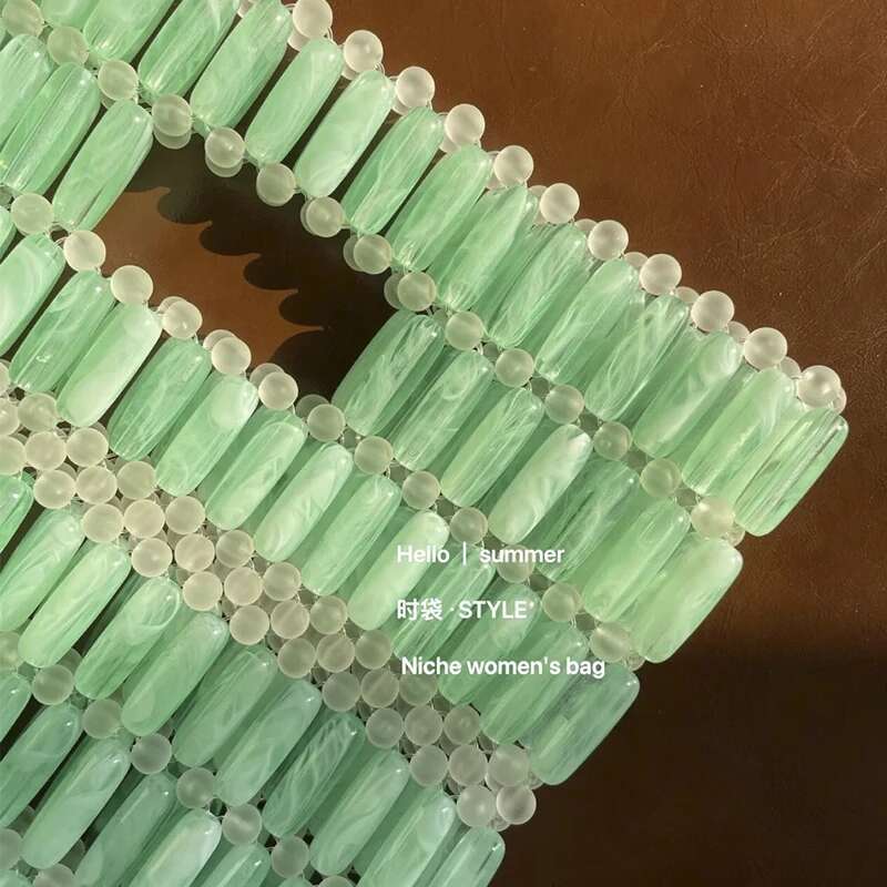 Customized Crystal Bags New Fashion INS Handmade Acrylic Beaded Transparent Panel Green Handbag Summer Small Fresh Women's Bag