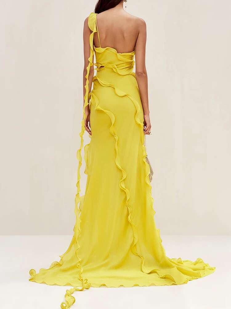 Solid Split Slimming Dresses For Women Diagonal Collar Sleeveless Backless High Waist Temperament Dress Female New